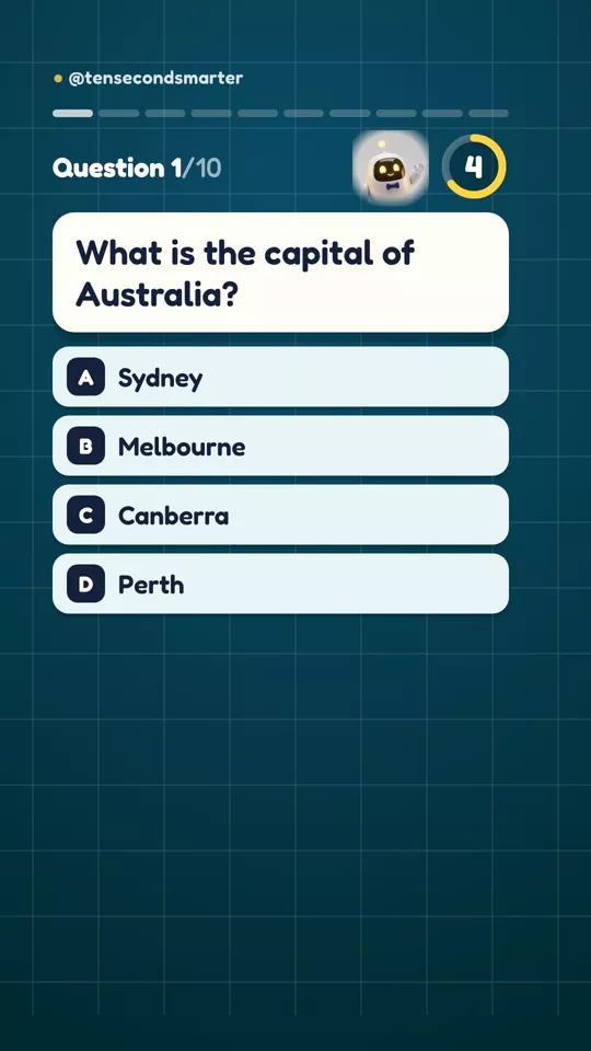 A quiz question: What is the capital of Australia? with four options